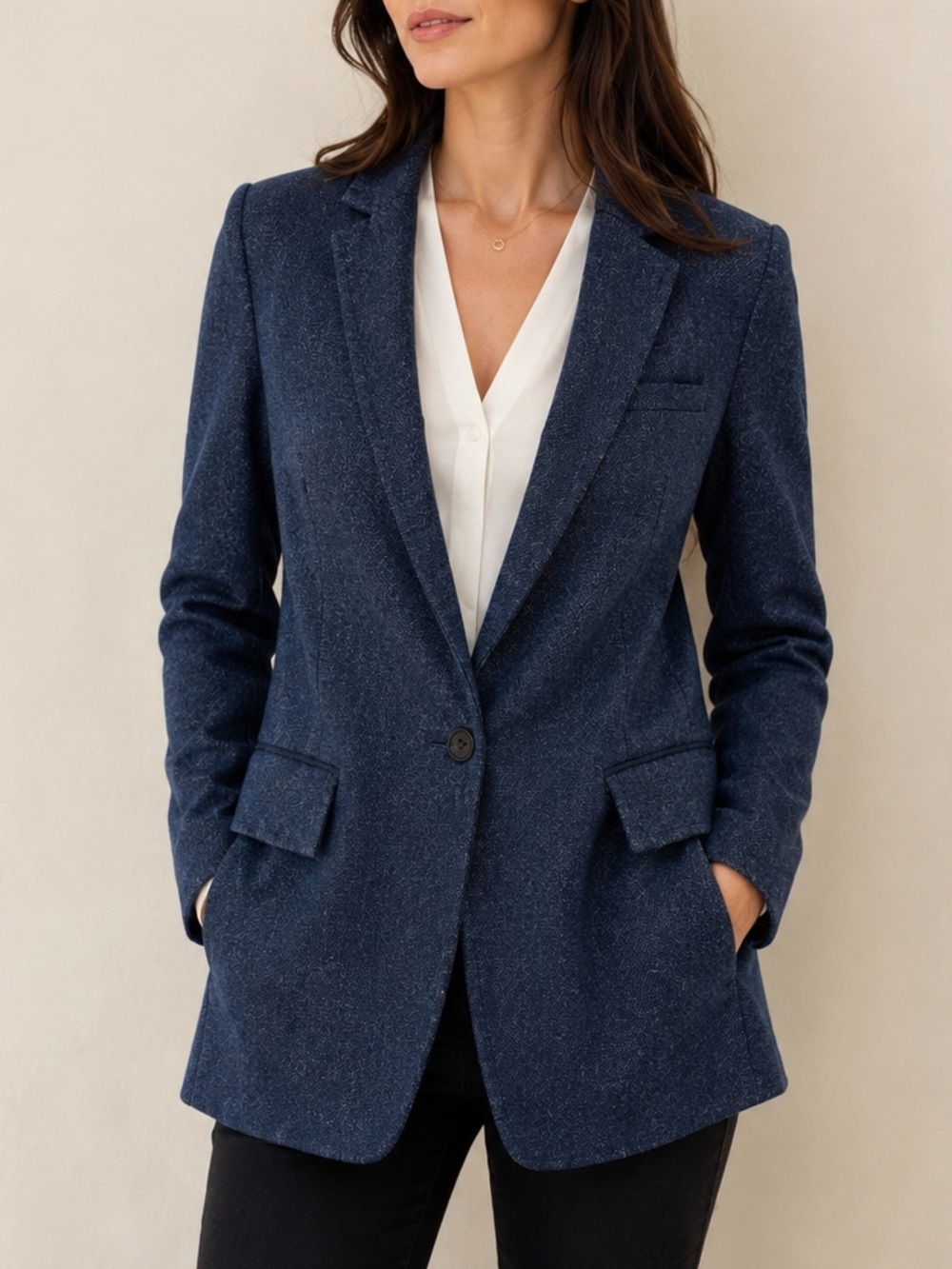 Banana Republic Navy Blue Wool Blend Longline Blazer Jacket Women’s Size 2